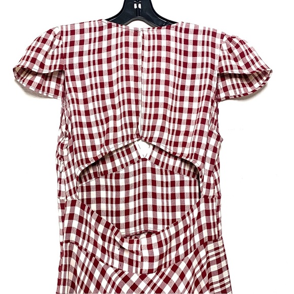 Reformation Burgundy Gingham Cap Sleeve Cutout Mini Dress - Picture 5 of 7